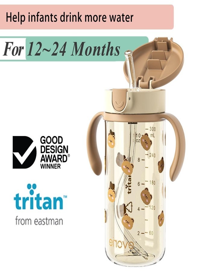 Evorie Tritan Spill Proof Toddler Straw Sippy Cup, 10 oz for Baby and Toddlers 1-3 Years Old, No Spill Straw Water Bottle with Removable Handles, Ideal for School, BPA-Free, Honey Bear - Image 2