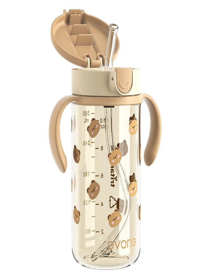 Evorie Tritan Spill Proof Toddler Straw Sippy Cup, 10 oz for Baby and Toddlers 1-3 Years Old, No Spill Straw Water Bottle with Removable Handles, Ideal for School, BPA-Free, Honey Bear - Image 1