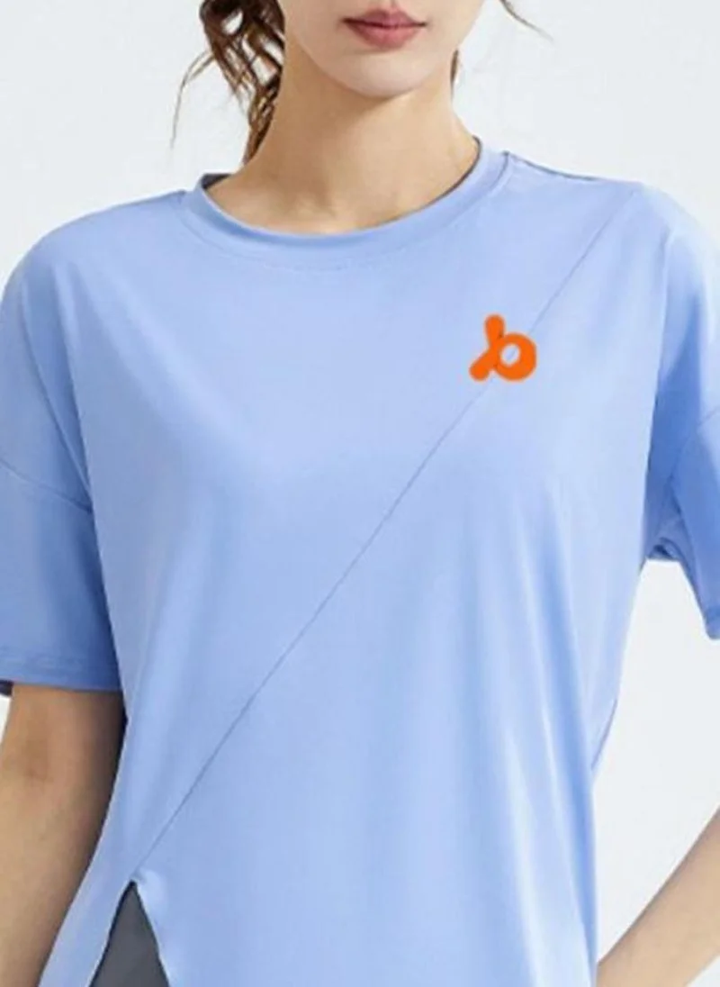 YUNIQEE Blue Solid Side Slit Round Neck Short Sleeve T-Shirt