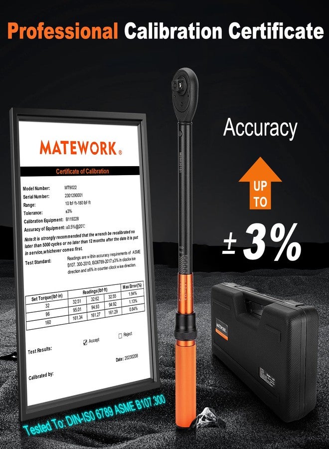Matework 1/2-Inch Drive Torque Wrench Set 22PCS, 10-180FT.LB/13.6-244.1Nm, Click Torque Wrench Socket Set, 72-Tooth Dual-direction, ±3% Precision Adjustable Torque Wrench for Lug Nut, Bicycle, Moto, Car - Image 4