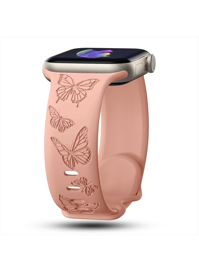 Butterfly Engraved Bands Compatible with Apple Watch Band 45mm 44mm 42mm Women, Silicone Butterfly Sport Embossed Strap for iWatch Bands Series SE 8 7 6 5 4 3 2 1-Butterfly-PK42