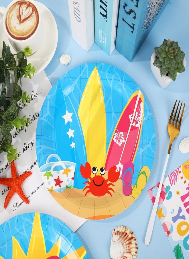 Whaline Beach Pool Party Plate Summer Hawaiian Tropical Disposable Paper Plate 6 Designs Dessert Plates 9 Inch for Swimming Party Supplies Table Decor, 24Pcs - Image 4