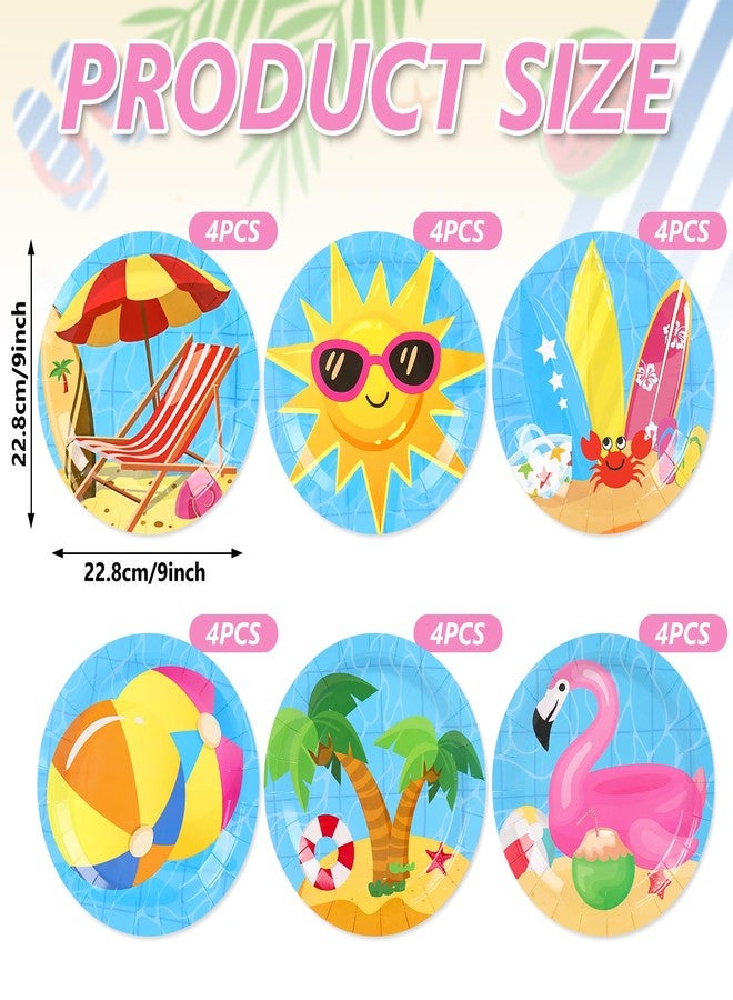 Whaline Beach Pool Party Plate Summer Hawaiian Tropical Disposable Paper Plate 6 Designs Dessert Plates 9 Inch for Swimming Party Supplies Table Decor, 24Pcs - Image 2