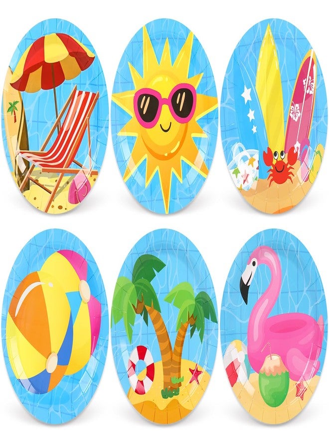 Whaline Beach Pool Party Plate Summer Hawaiian Tropical Disposable Paper Plate 6 Designs Dessert Plates 9 Inch for Swimming Party Supplies Table Decor, 24Pcs - Image 1