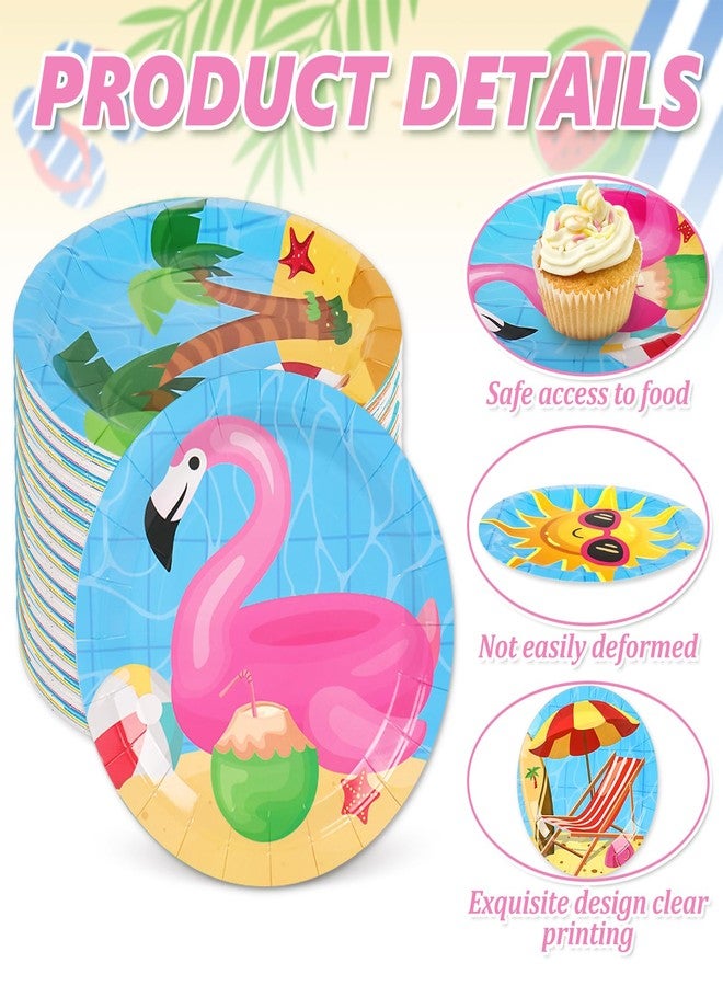 Whaline Beach Pool Party Plate Summer Hawaiian Tropical Disposable Paper Plate 6 Designs Dessert Plates 9 Inch for Swimming Party Supplies Table Decor, 24Pcs - Image 3