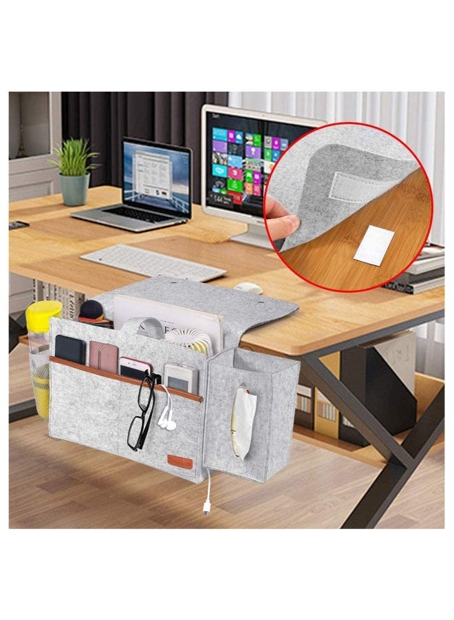 Bedside Organiser Storage Caddy Hanging Bag with Large Pockets for Remote Control Book Newspaper Phone Water Bottle Light Grey  - Image 4