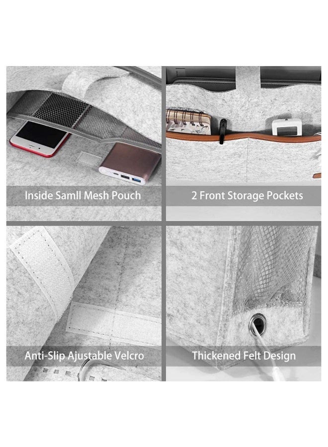 Bedside Organiser Storage Caddy Hanging Bag with Large Pockets for Remote Control Book Newspaper Phone Water Bottle Light Grey  - Image 5