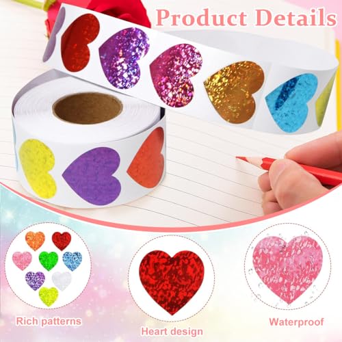HASTHIP ® Paper 500Pcs Glitter Heart Stickers,1 inch/2.54cm Self Adhesive Heart-Shaped Wall Sticker for Reward Charts,Incentive Stickers Sparkly for Kids Teachers School Office(8 Colors) - Image 3