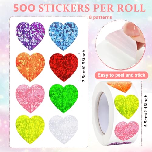 HASTHIP ® Paper 500Pcs Glitter Heart Stickers,1 inch/2.54cm Self Adhesive Heart-Shaped Wall Sticker for Reward Charts,Incentive Stickers Sparkly for Kids Teachers School Office(8 Colors) - Image 2