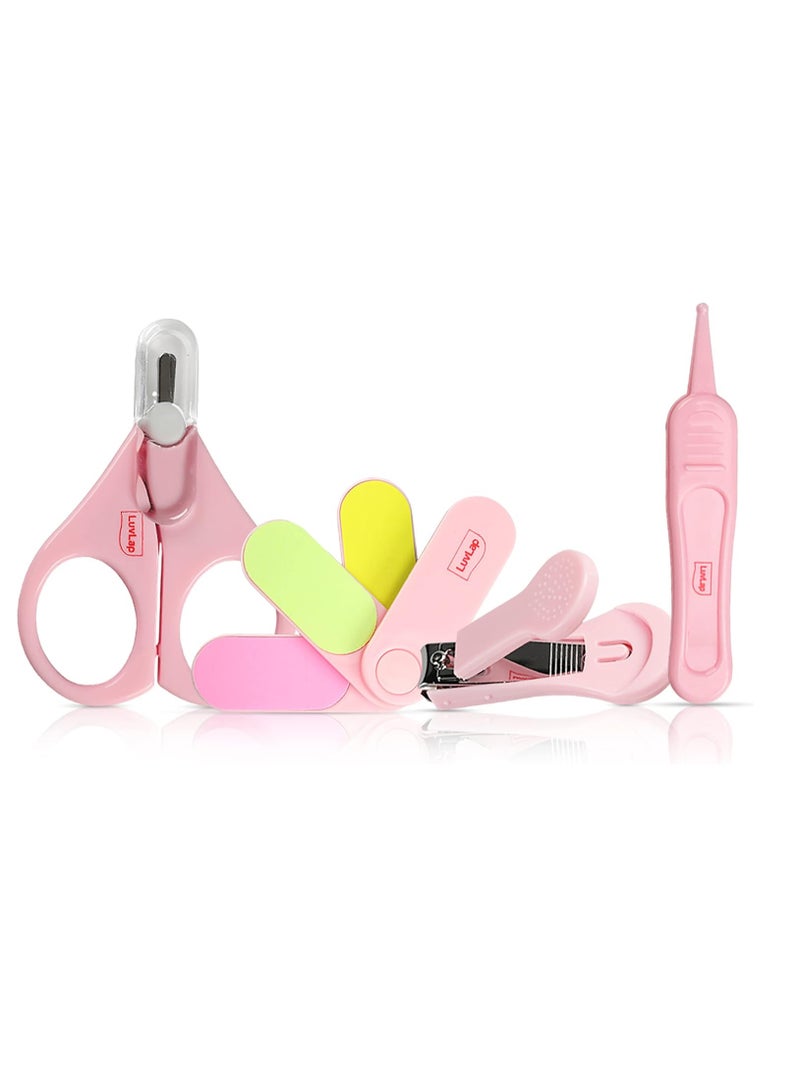 Luvlap Baby Grooming Scissors & Nail Clipper Set/Kit, Manicure Set, 4pcs, Pink, 0m+ - Image 1