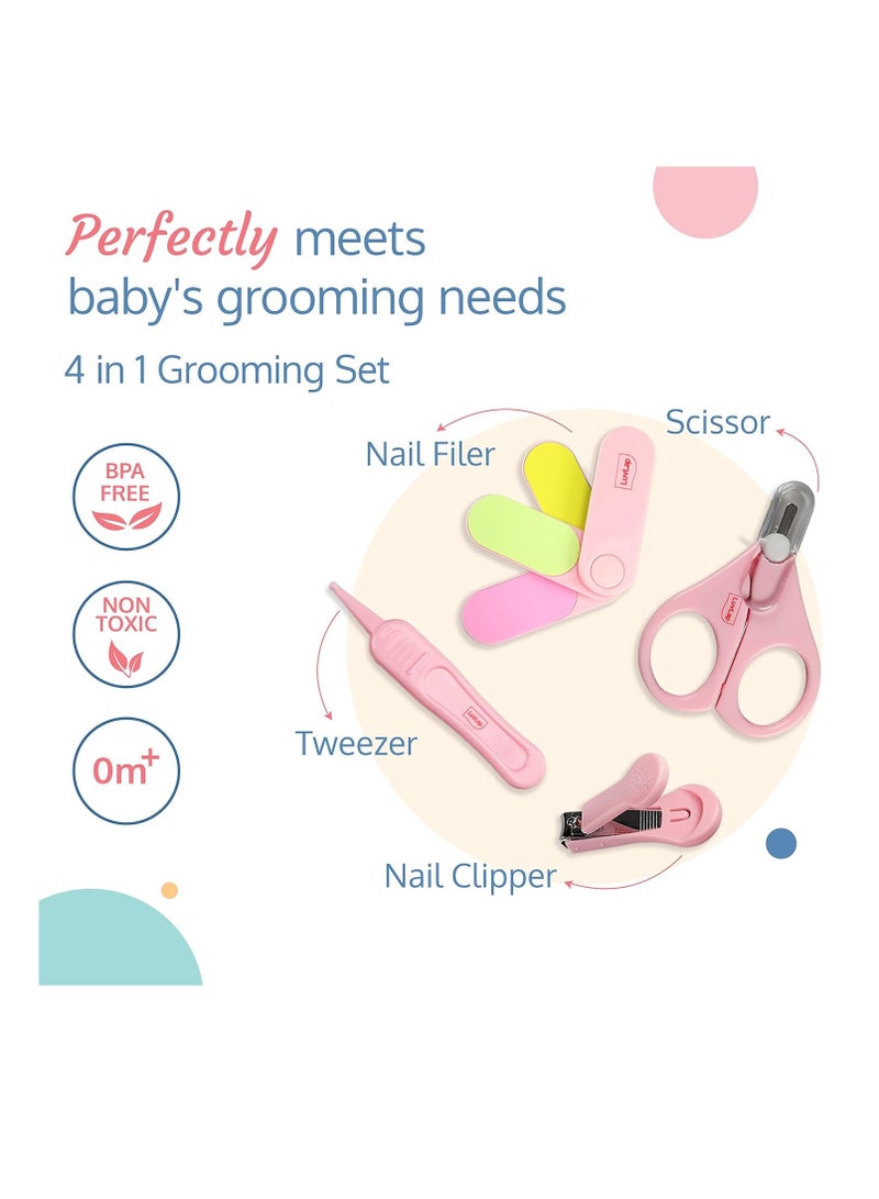 Luvlap Baby Grooming Scissors & Nail Clipper Set/Kit, Manicure Set, 4pcs, Pink, 0m+ - Image 3