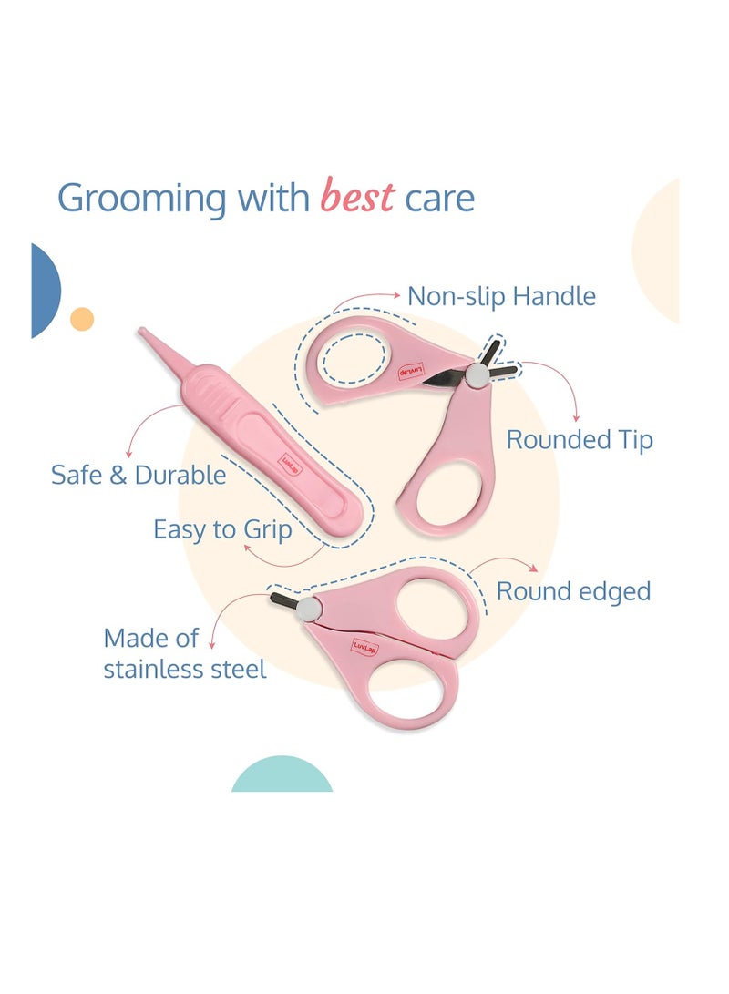 Luvlap Baby Grooming Scissors & Nail Clipper Set/Kit, Manicure Set, 4pcs, Pink, 0m+ - Image 4
