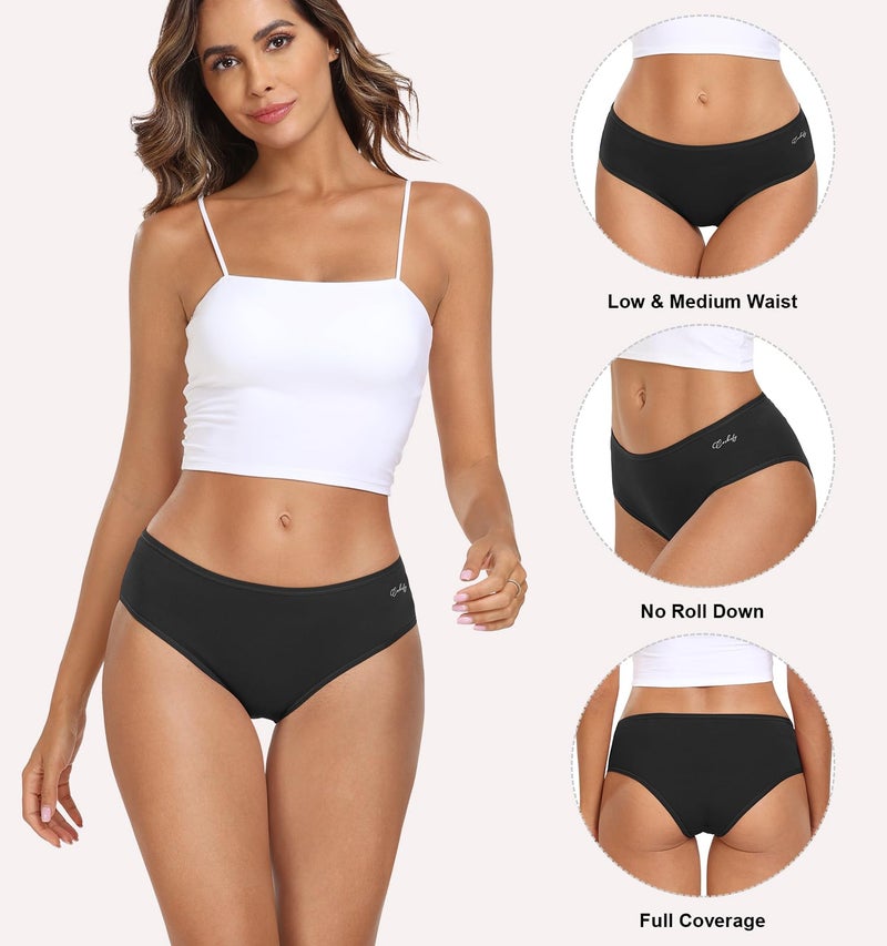 coskefy Cotton Underwear for Womens Hipster Panties Soft Breathable Briefs Stretch Ladies Hipster 6 Pack Black - Image 2