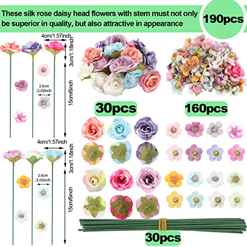 TBoxBo 220 Pieces Mini Flower Heads,Artificial Rose Flowers with Stems,Multicolor Daisy Roses Elegant Faux for Weddings, Bouquets Parties, Home Decorations (9j3s5w2yr25) - Image 2