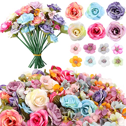 TBoxBo 220 Pieces Mini Flower Heads,Artificial Rose Flowers with Stems,Multicolor Daisy Roses Elegant Faux for Weddings, Bouquets Parties, Home Decorations (9j3s5w2yr25) - Image 1