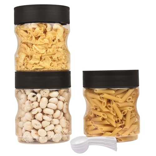 FLAIR StackUp 1600 ML Storage Jars Set of 3 (BROWN) – Airtight Lid, Stackable PET Storage Jars for Kitchen Storage – Perfect for Spices, Pulses, Cereals, Cookies, Dry Food & More - Image 1