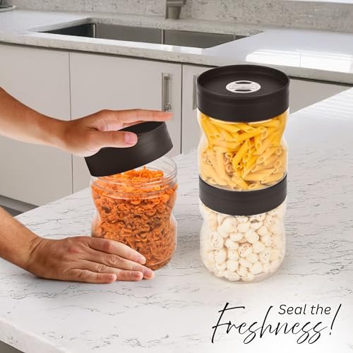 FLAIR StackUp 1600 ML Storage Jars Set of 3 (BROWN) – Airtight Lid, Stackable PET Storage Jars for Kitchen Storage – Perfect for Spices, Pulses, Cereals, Cookies, Dry Food & More - Image 4