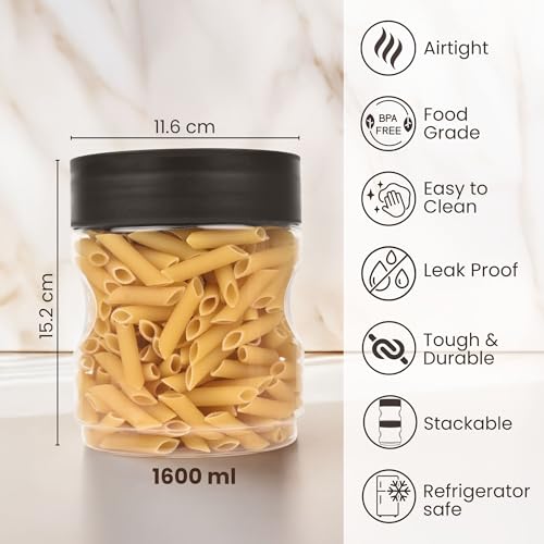 FLAIR StackUp 1600 ML Storage Jars Set of 3 (BROWN) – Airtight Lid, Stackable PET Storage Jars for Kitchen Storage – Perfect for Spices, Pulses, Cereals, Cookies, Dry Food & More - Image 3