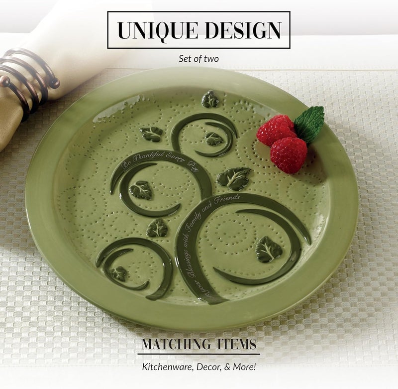 Pavilion Gift Company Pavilion Gift Company Be Thankful85 Round Salad Set of 2 Appetizer Plates 8 Brown Green  - Image 4