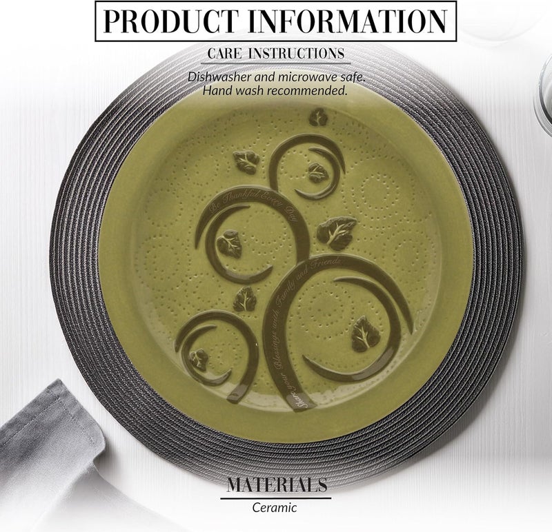 Pavilion Gift Company Pavilion Gift Company Be Thankful85 Round Salad Set of 2 Appetizer Plates 8 Brown Green  - Image 2