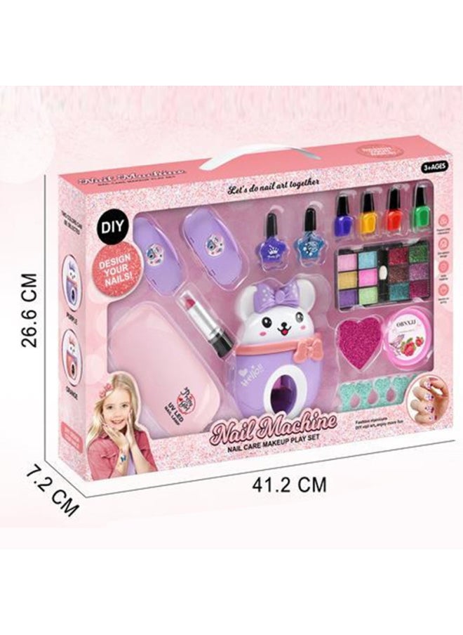 Generic - Girl Play House Jewelry Toy DIY Printing Nail Beauty Machine Eye Shadow Lipstick Hair Dryer Suit Gift-Color:Nail Makeup Suit C - Image 1