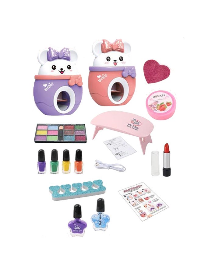 Generic - Girl Play House Jewelry Toy DIY Printing Nail Beauty Machine Eye Shadow Lipstick Hair Dryer Suit Gift-Color:Nail Makeup Suit C - Image 1