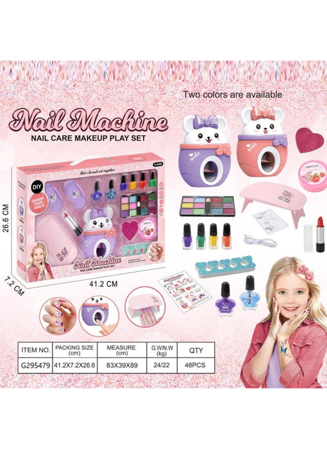 Generic - Girl Play House Jewelry Toy DIY Printing Nail Beauty Machine Eye Shadow Lipstick Hair Dryer Suit Gift-Color:Nail Makeup Suit C - Image 1
