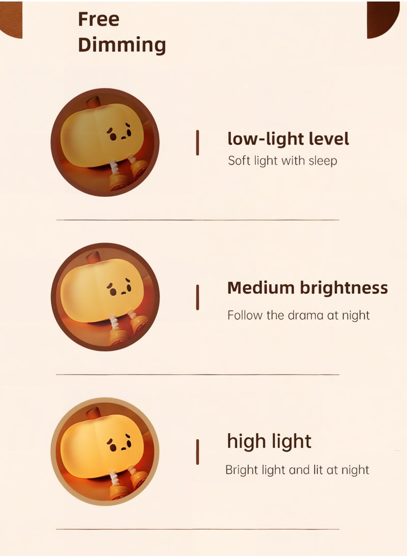 Generic Night Light, Three-Stage Dimming Night Lights with Timed Off, Pumpkin Silicone Stress Relief Toys, 500mAh Battery Rechargeable Led Lamp for Bedroom Nightstand, Kids Room, Bedside Lamps  - Image 3