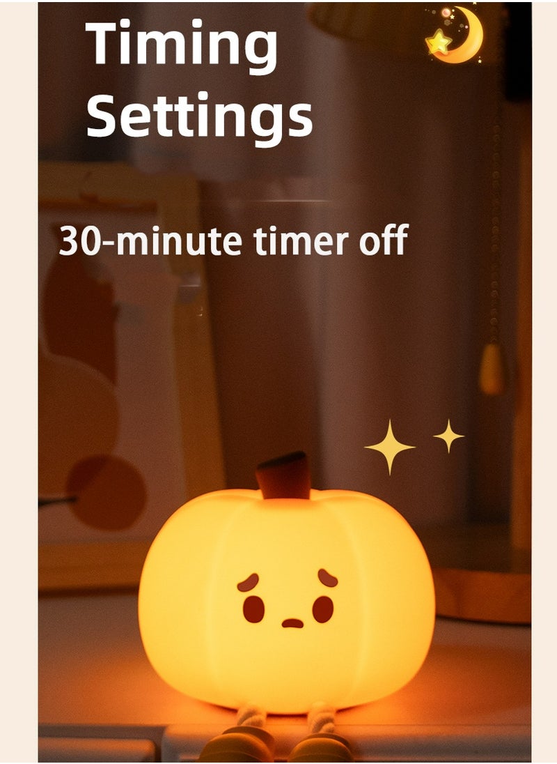Generic Night Light, Three-Stage Dimming Night Lights with Timed Off, Pumpkin Silicone Stress Relief Toys, 500mAh Battery Rechargeable Led Lamp for Bedroom Nightstand, Kids Room, Bedside Lamps  - Image 4