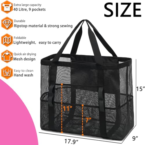 Fammart Mesh Beach Bag, Large Beach Tote with Zipper Pocket for Family Pool Bag for Toys & Vacation Essentials - Image 4