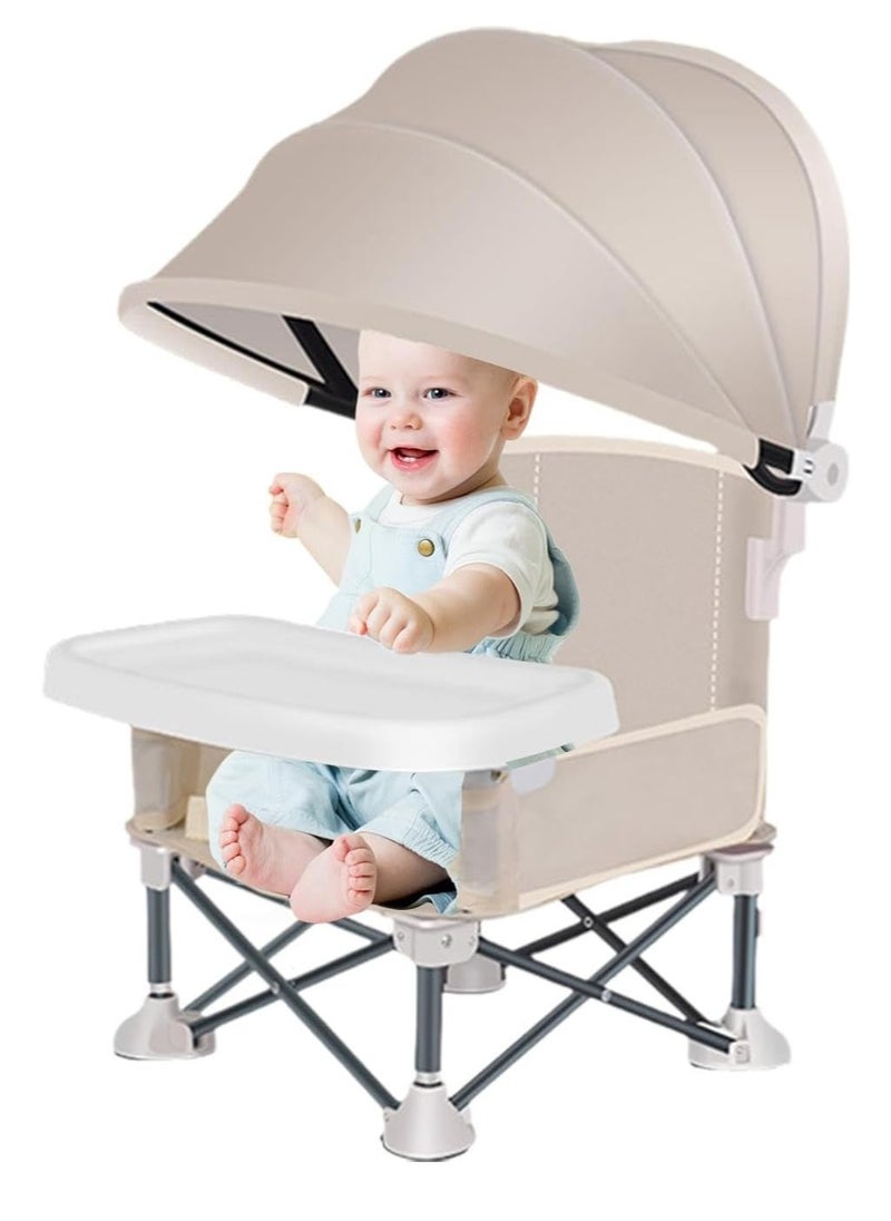 XiuWoo Foldable Baby High Chair, Booster Seat Dining Chair, Portable Baby Beach Chair, Baby Seat Travel chair, Baby Feeding Chair with Removable Tray and Sunshade for Outdoor Picnics, Parties, Camping  - Image 1