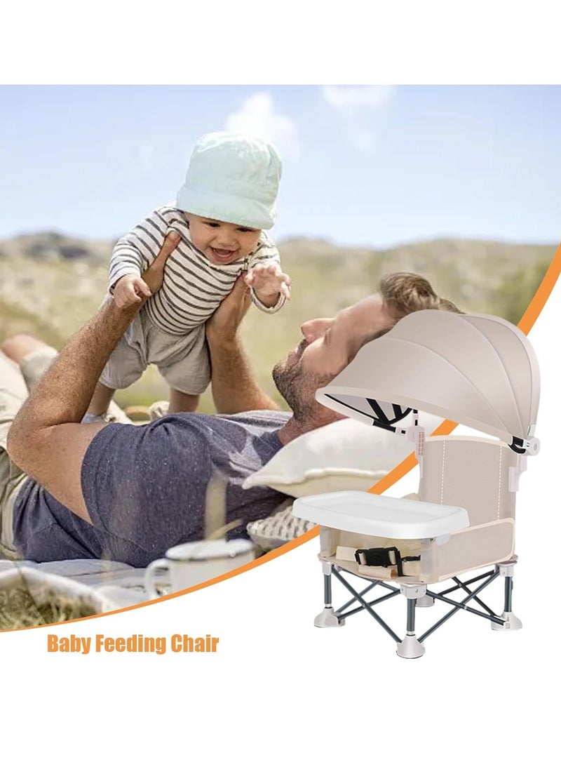 XiuWoo Foldable Baby High Chair, Booster Seat Dining Chair, Portable Baby Beach Chair, Baby Seat Travel chair, Baby Feeding Chair with Removable Tray and Sunshade for Outdoor Picnics, Parties, Camping  - Image 3