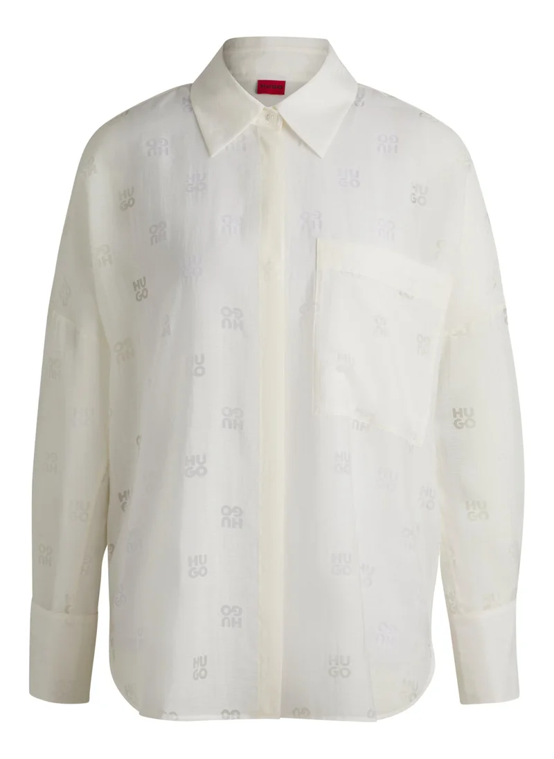 HUGO Oversized-fit blouse with burnout logo print