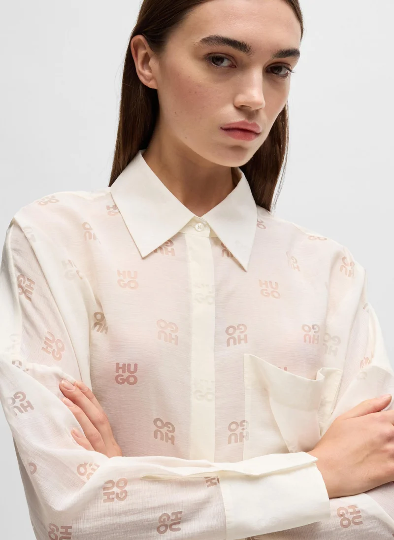 HUGO Oversized-fit blouse with burnout logo print