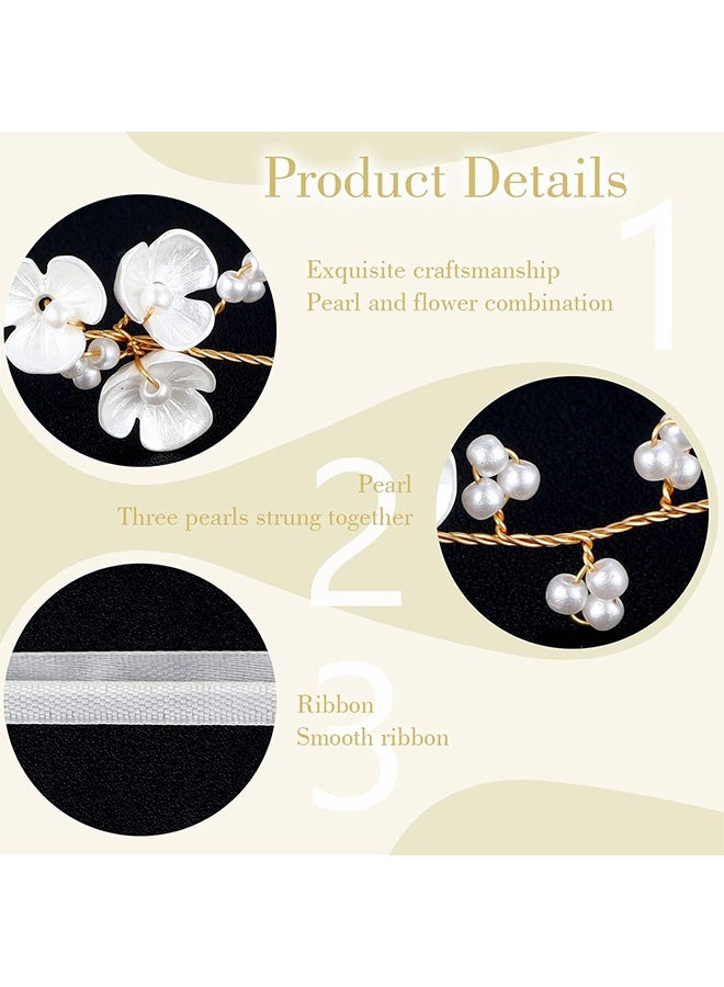 MXN 2 PCS Flower Girl Headpiece Headband, Bridal Hair Accessory for Flower Girl, White Pearl Flower Headband for Girls Birthday Party - Image 3