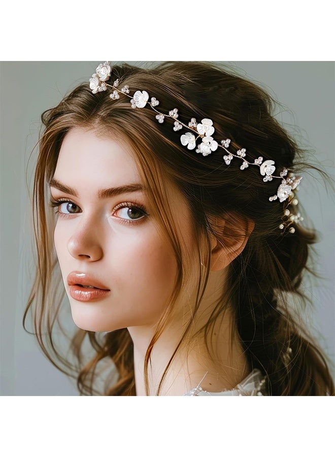MXN 2 PCS Flower Girl Headpiece Headband, Bridal Hair Accessory for Flower Girl, White Pearl Flower Headband for Girls Birthday Party - Image 5