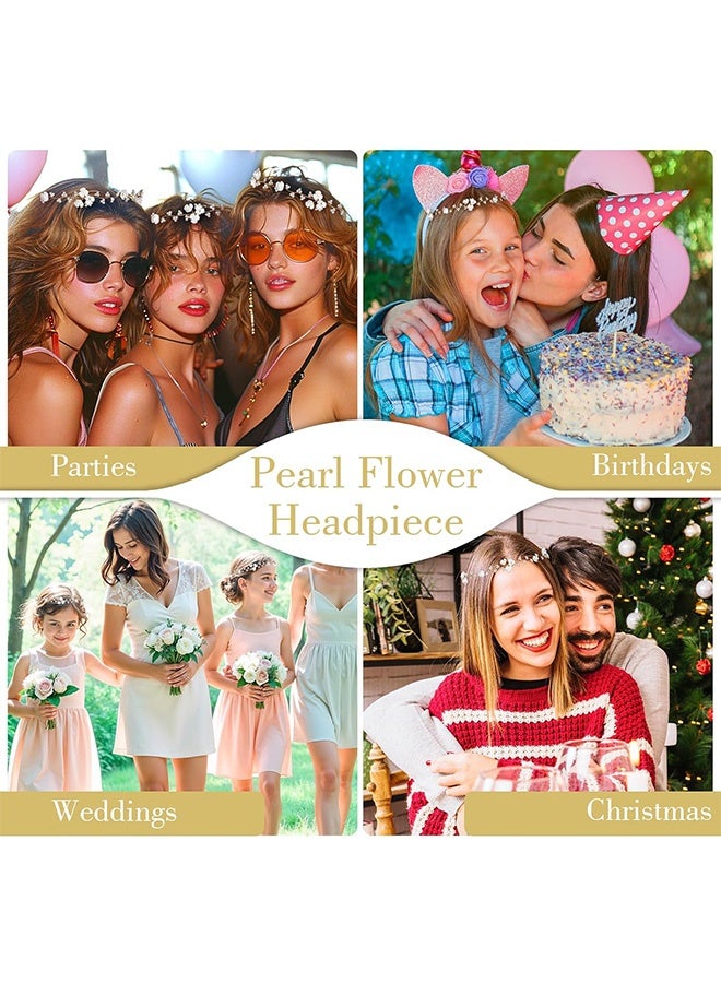 MXN 2 PCS Flower Girl Headpiece Headband, Bridal Hair Accessory for Flower Girl, White Pearl Flower Headband for Girls Birthday Party - Image 4