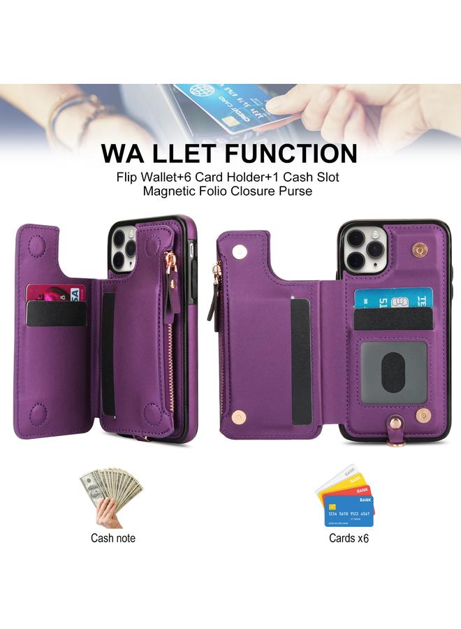 Zaboon Case For iPhone 11 Pro Double Flap Zipper RFID Leather Phone Case with Short Lanyard - Image 4