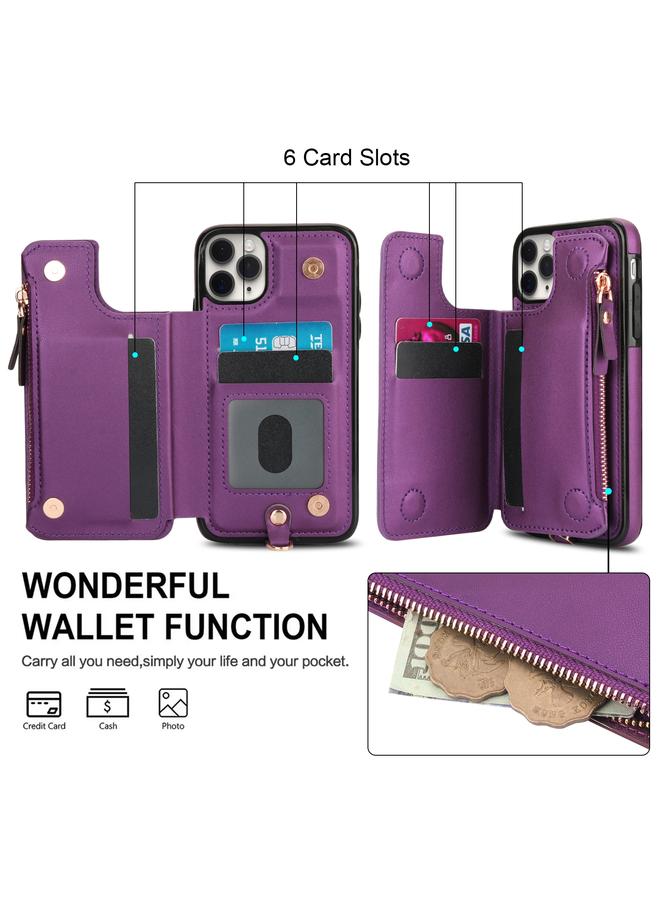 Zaboon Case For iPhone 11 Pro Double Flap Zipper RFID Leather Phone Case with Short Lanyard - Image 5