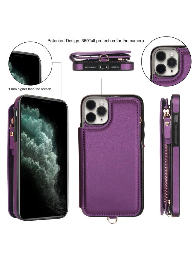 Zaboon Case For iPhone 11 Pro Double Flap Zipper RFID Leather Phone Case with Short Lanyard - Image 2