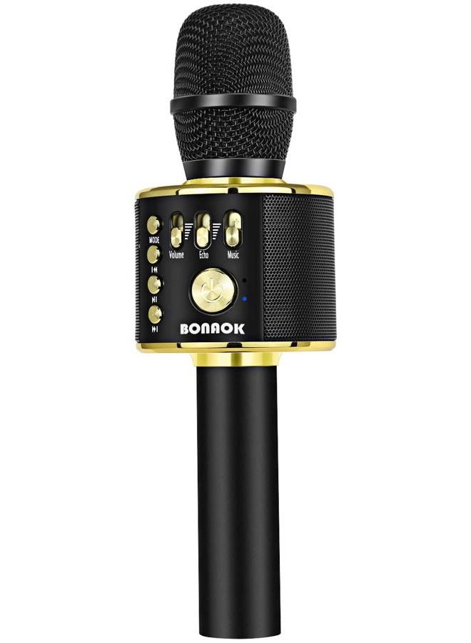 BONAOK Wireless Bluetooth Karaoke Microphone3-in-1 Portable Handheld karaoke Mic Speaker Machine Christmas Birthday Home Party for Android/iPhone/PC or All Smartphone(Q37 Black Gold) - Image 1