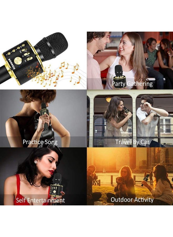 BONAOK Wireless Bluetooth Karaoke Microphone3-in-1 Portable Handheld karaoke Mic Speaker Machine Christmas Birthday Home Party for Android/iPhone/PC or All Smartphone(Q37 Black Gold) - Image 2