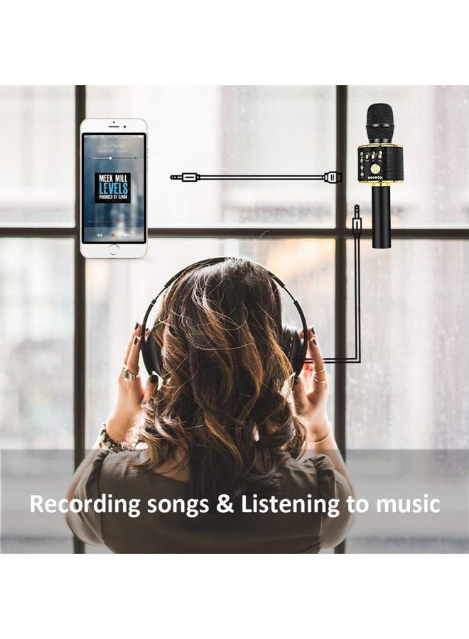 BONAOK Wireless Bluetooth Karaoke Microphone3-in-1 Portable Handheld karaoke Mic Speaker Machine Christmas Birthday Home Party for Android/iPhone/PC or All Smartphone(Q37 Black Gold) - Image 4