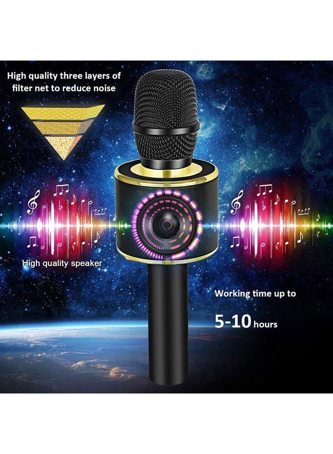 BONAOK Wireless Bluetooth Karaoke Microphone3-in-1 Portable Handheld karaoke Mic Speaker Machine Christmas Birthday Home Party for Android/iPhone/PC or All Smartphone(Q37 Black Gold) - Image 3