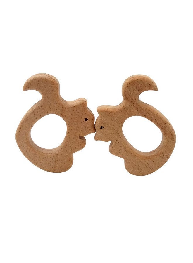 Alenybeby 2pcs Lovely Cartoon Wood Pure Natural Animal Shape Beech Wooden Handmade DIY Necklace Pendant Decorations (Squirrel) - Image 1