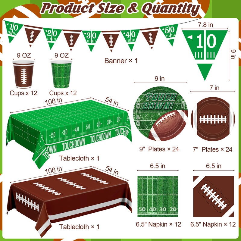 QZYL Football Party Decorations Serve 24, 99 Pcs Football Party Supplies, Disposable Football Dinner Plates Football Dessert Plates Napkins Cups Tablecloth Banner for Game Day Party Favors Decor - Image 2