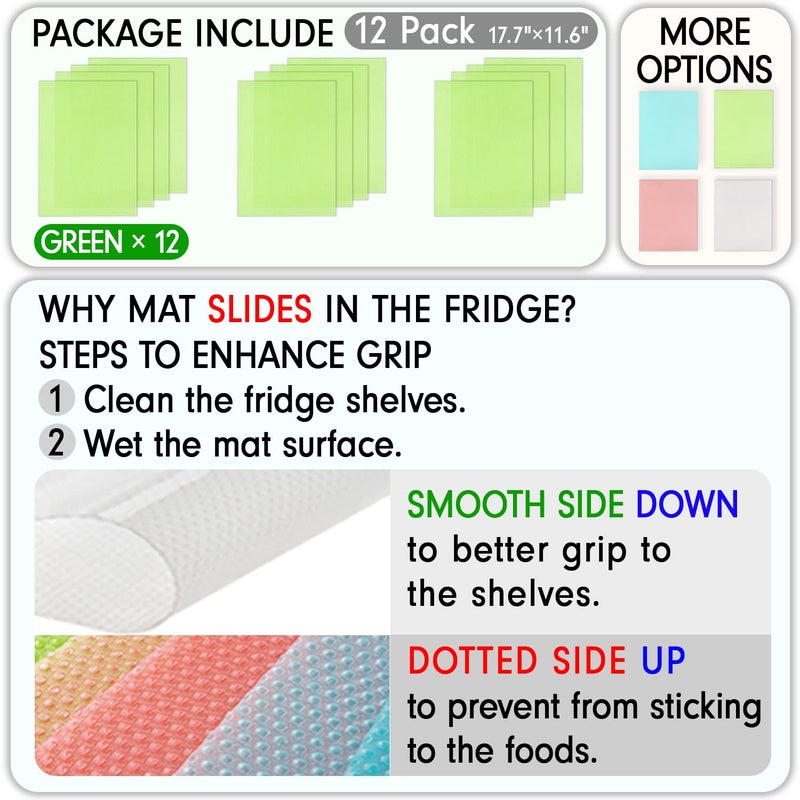 MayNest 12Pcs Refrigerator Mats Waterproof NonSlip EVA Refrigerator Liner Pads Drawers Shelves Cabinets Storage Kitchen and Placemats12 Green - Image 2