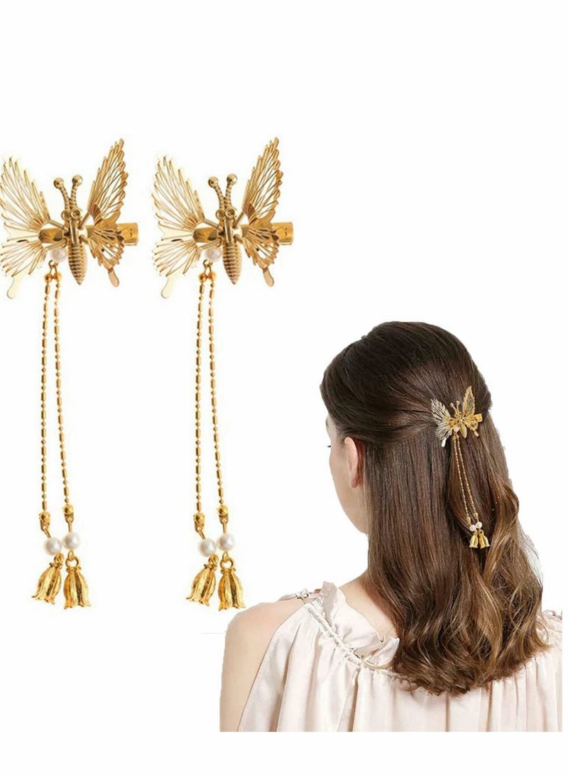 KASTWAVE Tassel Hair Clips, 2Pcs Butterfly Barrettes Gold Metal Fashionable Hairpins Decorative Pins - Image 1