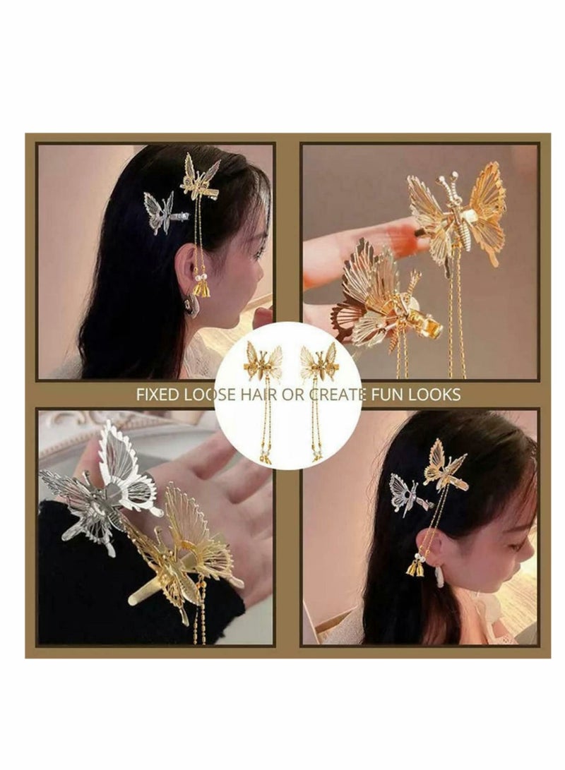 KASTWAVE Tassel Hair Clips, 2Pcs Butterfly Barrettes Gold Metal Fashionable Hairpins Decorative Pins - Image 4