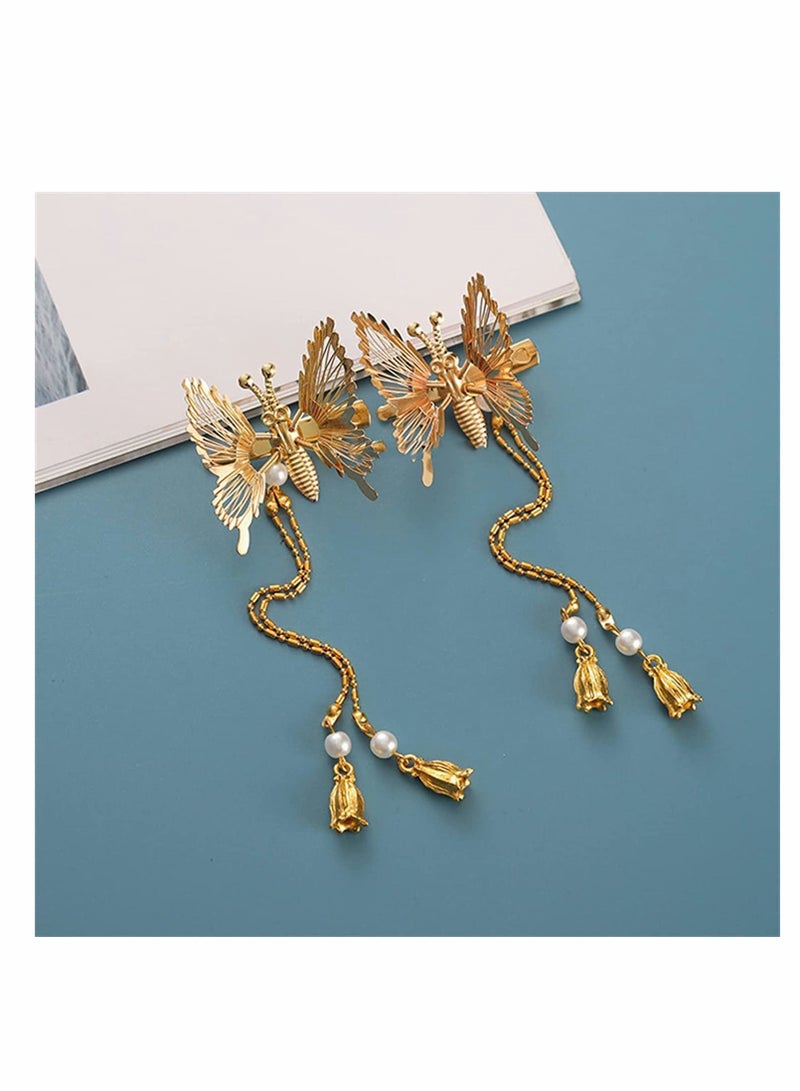 KASTWAVE Tassel Hair Clips, 2Pcs Butterfly Barrettes Gold Metal Fashionable Hairpins Decorative Pins - Image 2